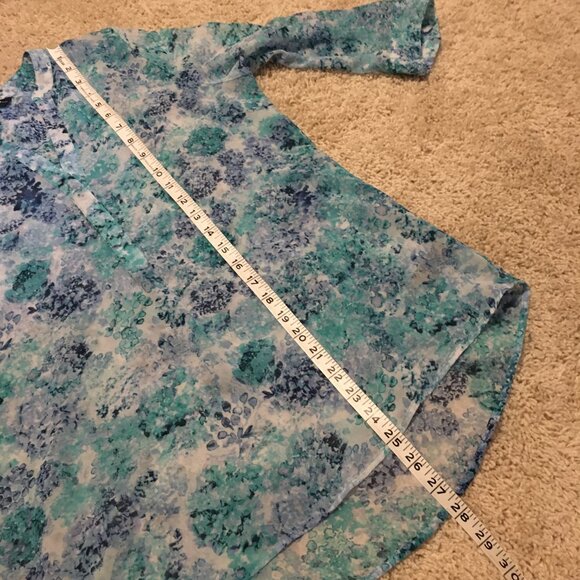 Abstract Watercolour Mermaidcore Print Sheer Button Up Collar Tunic Shirt - Picture 15 of 16